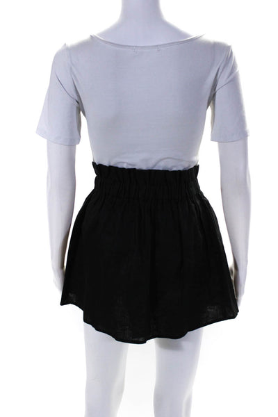Sir. Womens Frill Waist Elastic Woven Unlined Mini Skirt Black Linen Size 0