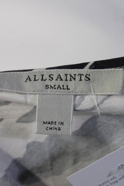 Allsaints Womens Graphic Print V Neck Mini Slip Dress Ivory Black Size Small