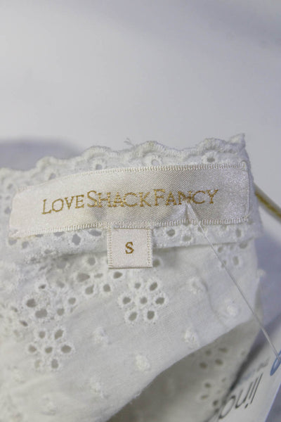 Love Shack Fancy Women Embroidered Eyelet V Neck Mini Babydoll Dress White Small