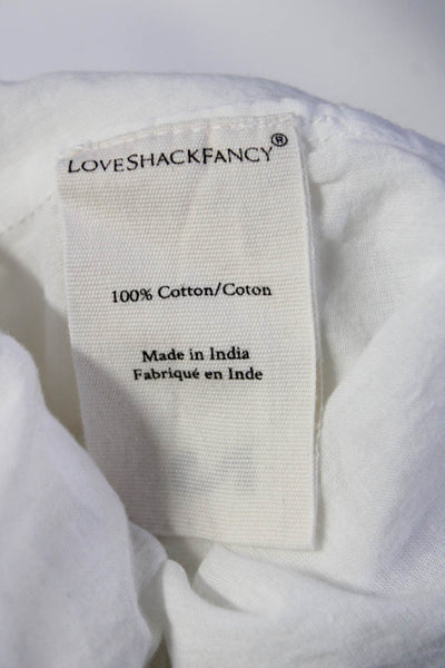 Love Shack Fancy Women Embroidered Eyelet V Neck Mini Babydoll Dress White Small