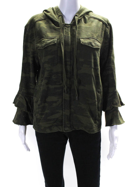 Sanctuary Womens Green Cotton Camouflaged Hooded Bell Long Sleeve Jacket Size S