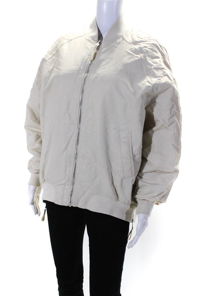 Zara Womens Beige Mock Neck Side Zip Detail Long Sleeve Bomber Jacket Size S