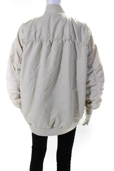 Zara Womens Beige Mock Neck Side Zip Detail Long Sleeve Bomber Jacket Size S