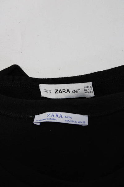 Zara Womens Black Ruffle Crew Neck Long Sleeve Pullover Sweater Top Size S Lot 2