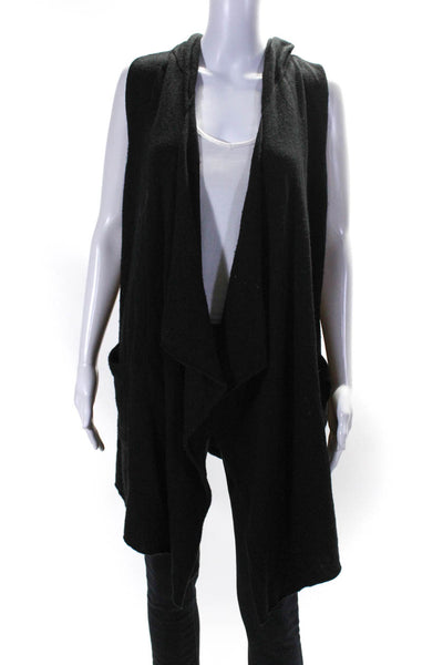 Joie Womens Cashmere Hooded Sleeveless Open Front Sweater Vest Black Size S