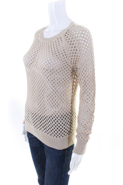 One Grey Day Women's Cotton Open Knit Crewneck Pullover Sweater Beige Size XS