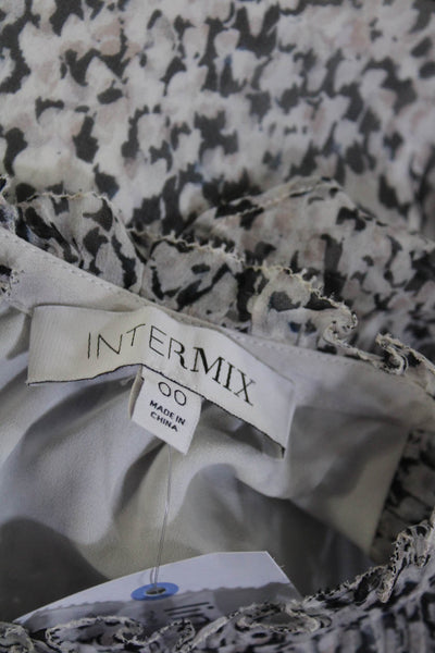 Intermix Women's Printed Short Sleeve Silk Ruffle Blouse Multicolor Size 00