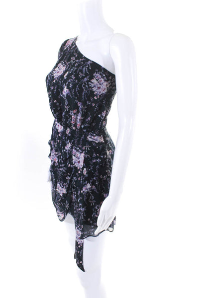 Love Shack Fancy Women's One Shoulder Floral Print Silk Mini Dress Blue Size P