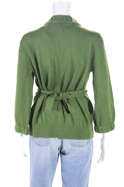 Vince Women's Cotton Cashmere Knit Button Down Belted Cardigan Green Size M