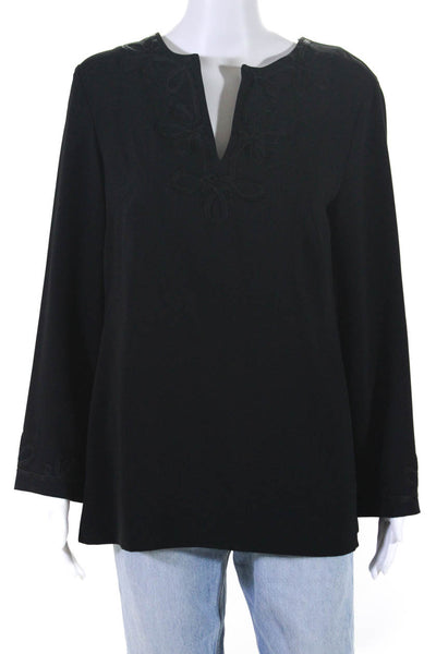 Jones New York Womens Embroidered Abstract Print V-Neck Tunic Top Black Size 4