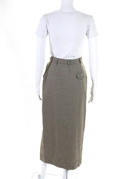 Ralph Lauren Blue Label Womens Houndstooth Buttoned Slit Wrap Skirt Brown Size 4