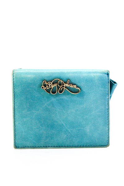 Betsey Johnson Womens Metal Chain Heart Peace Tri Fold Wallet Blue Leather