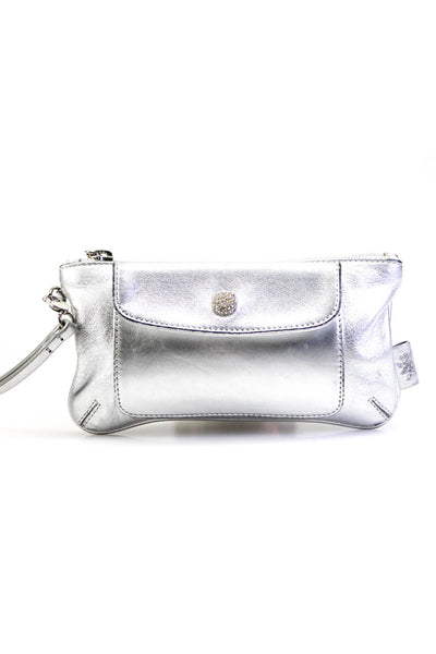 Juicy Couture Womens Pocket Front Metallic Wristlet Handbag Silver Leather
