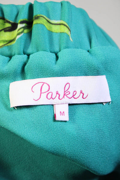 Parker Womens Silk Floral Print Off The Shoulder Blouse Turquoise Size Medium