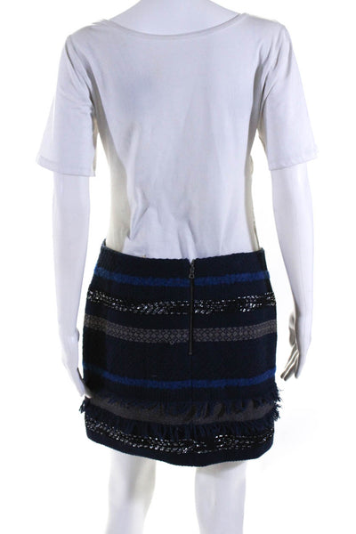 Alice + Olivia Womens Striped Metallic Woven Fringe Zip A-Line Skirt Blue Size 8