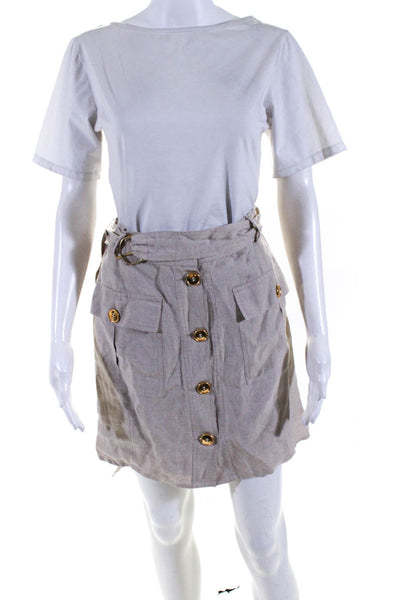 Kors Womens Buttoned Darted D-Ring Buckled Belt A-Line Skirt Beige Size S