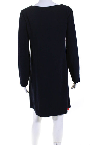 Theory Womens Round Neck Long Sleeve Darted A-Line Midi Dress Navy Size S