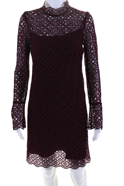 Sandro Paris Womens Geometric Textured Layered Lace Collar Dress Red Size EUR38