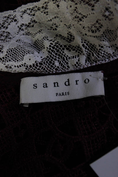 Sandro Paris Womens Geometric Textured Layered Lace Collar Dress Red Size EUR38