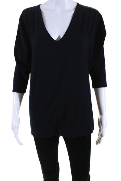 Theory Womens V-Neck Batwing Long Sleeve Pullover Casual T-Shirt Navy Size M