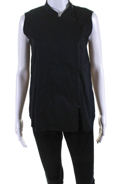 Tibi Womens Cotton Asymmetrical Zipped Snap Button Tank Top Blouse Black Size 2