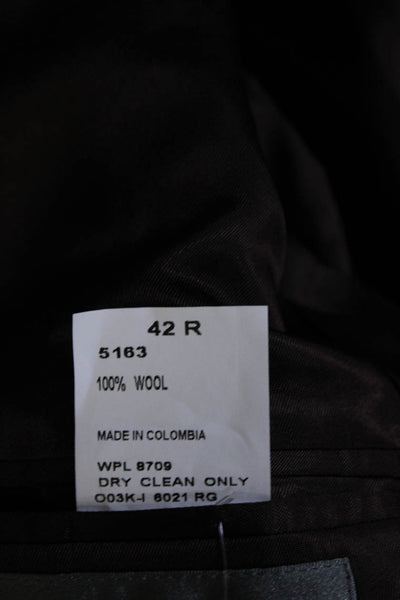 Oscar de la Renta Mens Brown Wool Plaid Three Button Long Sleeve Blazer Size 42R