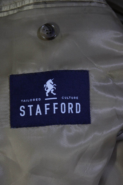 Stafford Mens Light Brown Linen Plaid Two Button Long Sleeve Blazer Size 42R