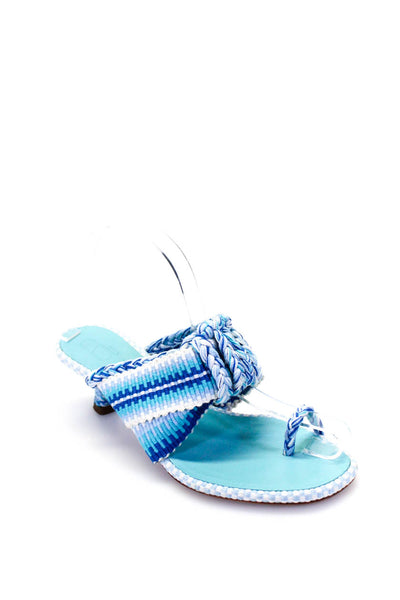 a Paris Womens Woven Toe Ring Slide On Kitten Heel Sandals Blue White Size 37 7
