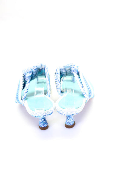 a Paris Womens Woven Toe Ring Slide On Kitten Heel Sandals Blue White Size 37 7