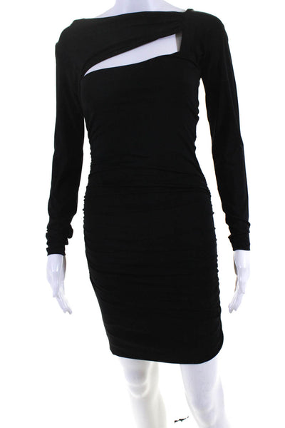 Pierre Balmain Women's Ruched Long Sleeve Cut Out Mini Dress Black Size 38