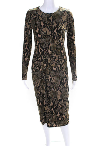Donna Karan New York Womens Animal Print Long Sleeve Maxi Dress Brown Size 2