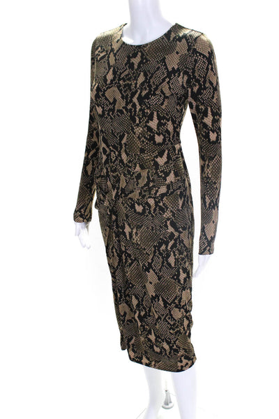 Donna Karan New York Womens Animal Print Long Sleeve Maxi Dress Brown Size 2