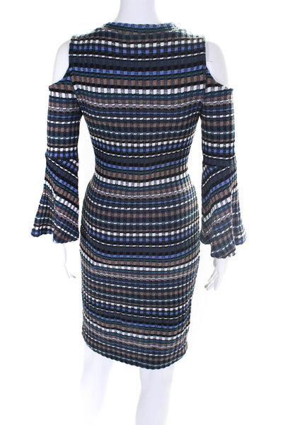 Ella Moss Womens Striped Long Sleeve Cold Shoulder Mid-Calf Dress Blue Size M