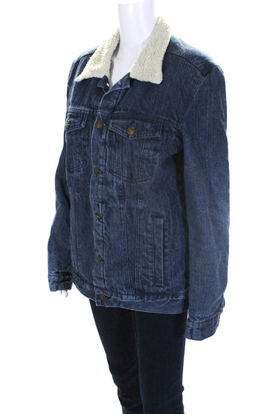 Cody James Womens Blue Cotton Shearling Lining Long Sleeve Denim Jacket Size S