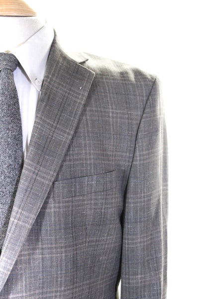 Calvin Klein Mens Plaid Two Button Blazer Jacket Gray Wool Size 42 Regular