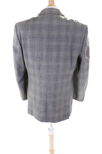 Calvin Klein Mens Plaid Two Button Blazer Jacket Gray Wool Size 42 Regular