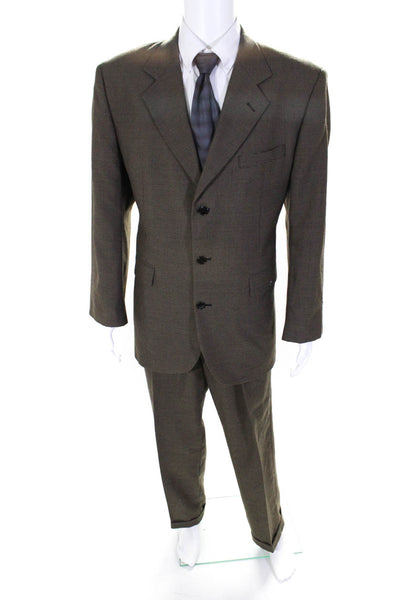 Cellini Mens Thrree Button Pleated Front Suit Brown Black Size 42 Long/32