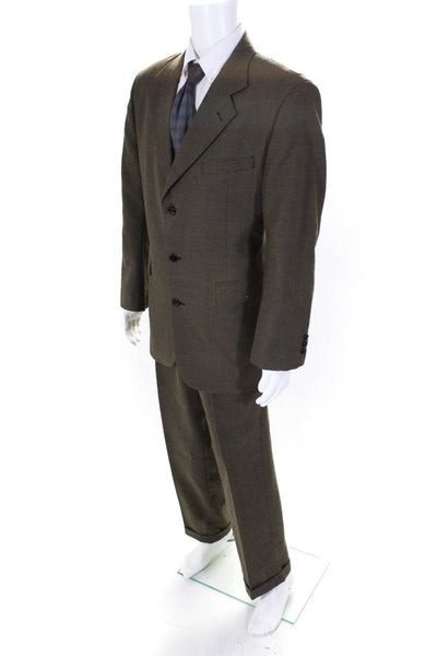 Cellini Mens Thrree Button Pleated Front Suit Brown Black Size 42 Long/32