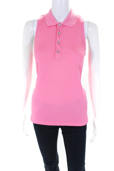 RLX Ralph Lauren Womens Collared Snap Button Sleeveless Polo Top Pink Size M