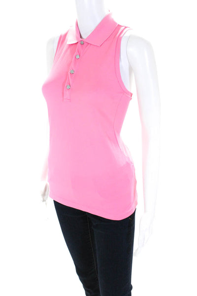 RLX Ralph Lauren Womens Collared Snap Button Sleeveless Polo Top Pink Size M