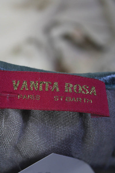Vanita Rosa Womens Linen One Shoulder Cap Sleeve Ruffled Blouse Top Gray Size M
