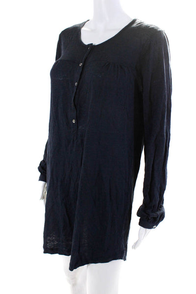 PJK Patterson J Kincaid Womens Linen Long Sleeve Mini Shirt Dress Navy Size S