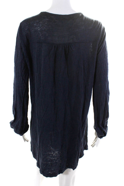 PJK Patterson J Kincaid Womens Linen Long Sleeve Mini Shirt Dress Navy Size S