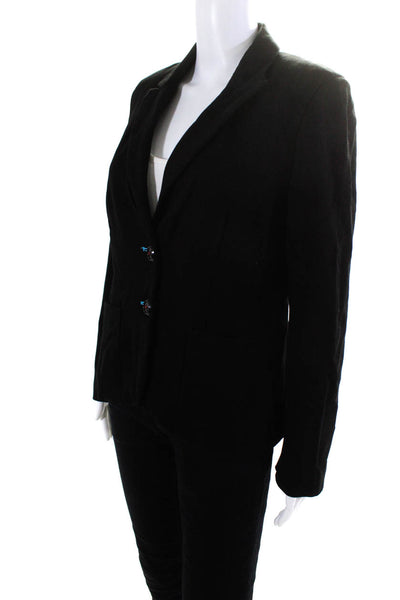 Robert Graham Womens Two Button Peak Lapel Slim Fit Blazer Black Blue Size 6