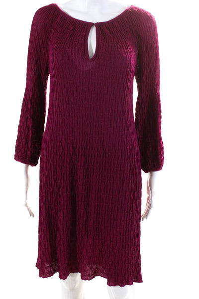 Missoni Womens Textured Long Sleeved Keyhole Neck Sweater Dress Magenta Size 42