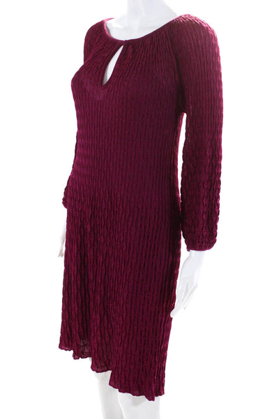 Missoni Womens Textured Long Sleeved Keyhole Neck Sweater Dress Magenta Size 42