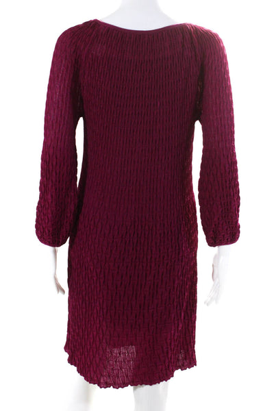 Missoni Womens Textured Long Sleeved Keyhole Neck Sweater Dress Magenta Size 42