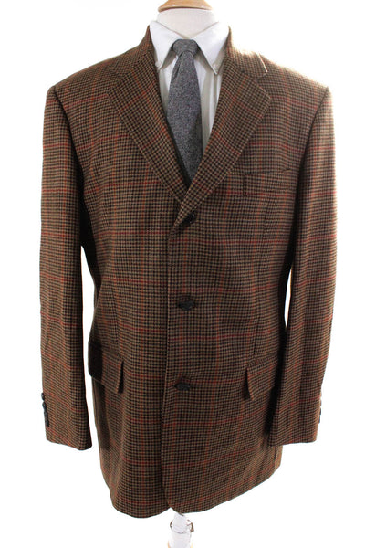J Crew Mens Three Button Notched Lapel Houndstooth Blazer Jacket Brown Size 41R