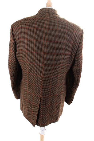 J Crew Mens Three Button Notched Lapel Houndstooth Blazer Jacket Brown Size 41R