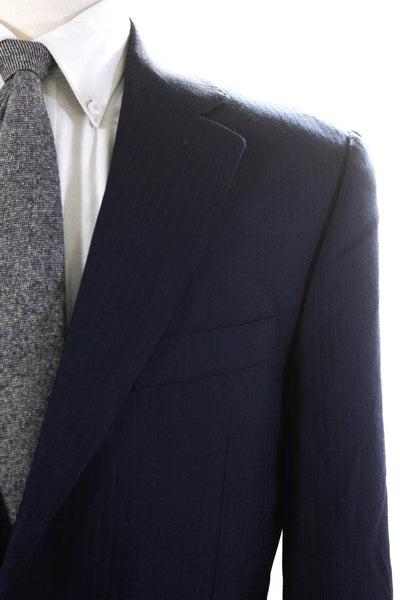 Canali Mens Two Button Notched Lapel Striped Blazer Jacket Navy Blue Size IT 50